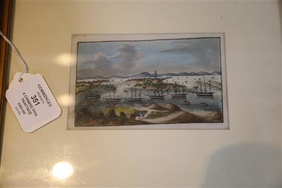A set of four Chinese pith paintings of Chinese harbour scenes, 19th century, 9 x 14cm